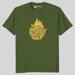 Fire Printed Regular Fit Green T-Shirt