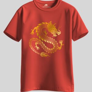 Dragon Printed Regular Fit Red T-Shirt