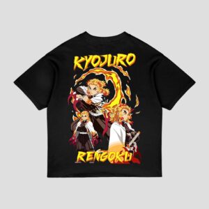 Demon Slayer - Rengoku Black Oversized Printed T-shirt
