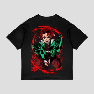 Demon Slayer - Tanjiro Black Oversized Printed T-shirt