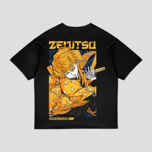 Demon Slayer - Zenitsu Black Oversized Printed T-shirt