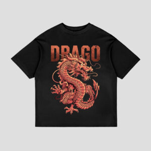 Drago Black Oversized Printed T-shirt
