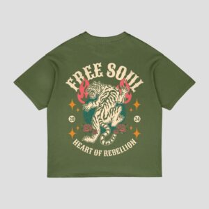 Free Soul Tiger Oversized Green T-Shirt